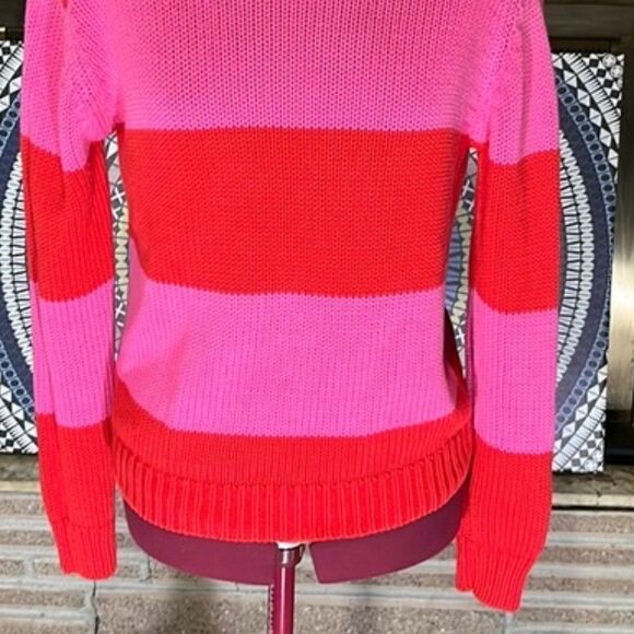 Isaac Mizrahi Womens Pink & Red Rugby Striped Knit Turtleneck Sweater Size Small - Picture 3 of 10